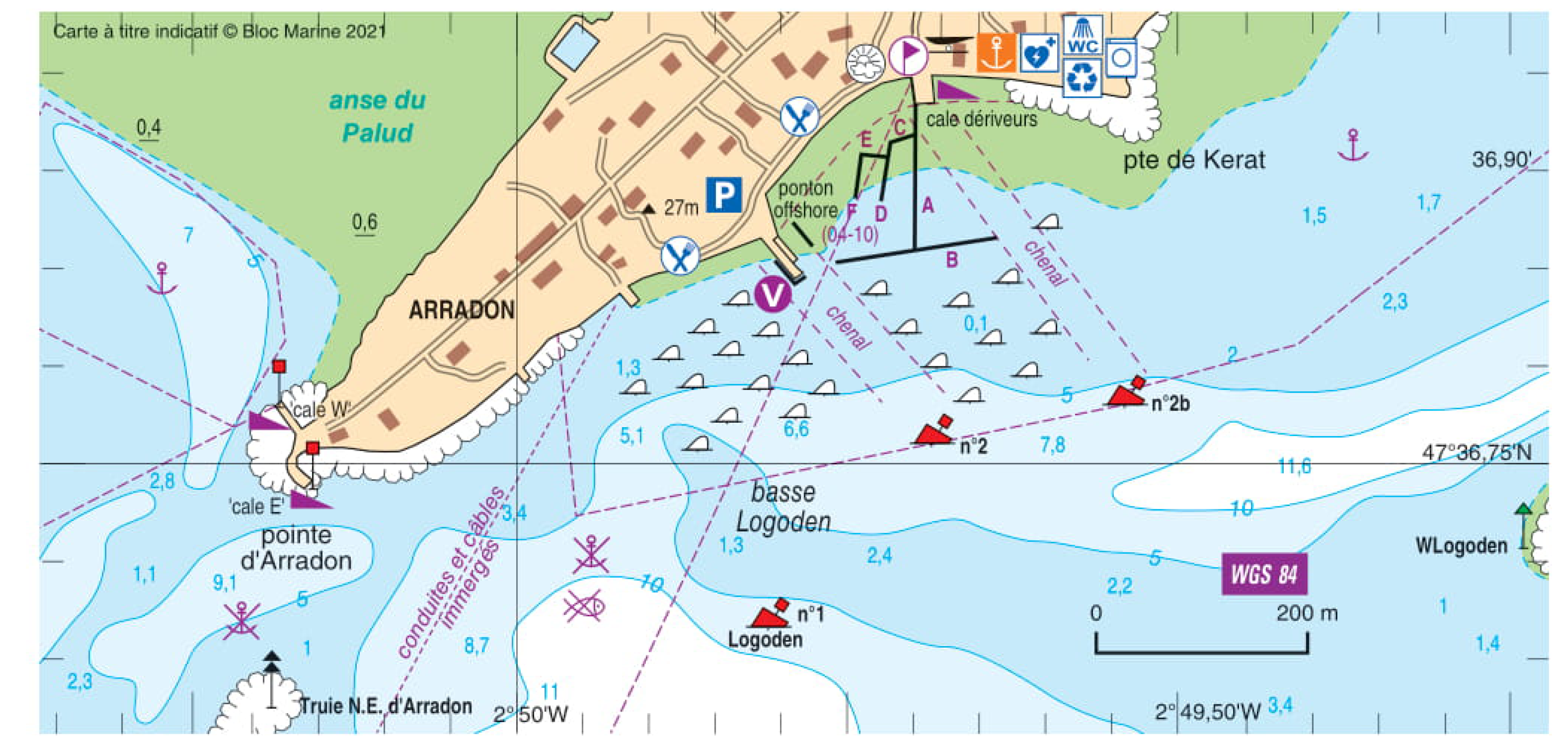 carte marine port d'Arradon - Golfe du Morbihan - Compagnie des ports du Morbihan